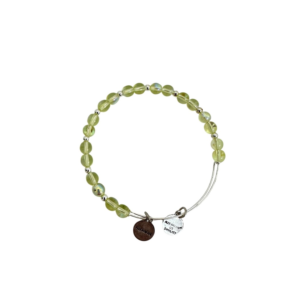 Alex and Ani Bangle Bracelet Light Green Iridescent Beaded Silver Tone